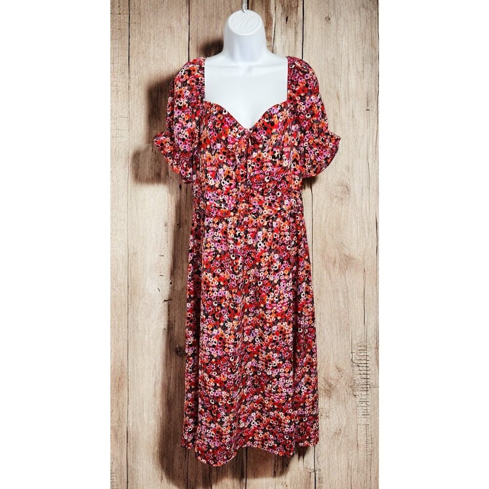 QED LONDON Abstract A-Line Midi Dress Sz 10 Sweetheart Neckline Colorful